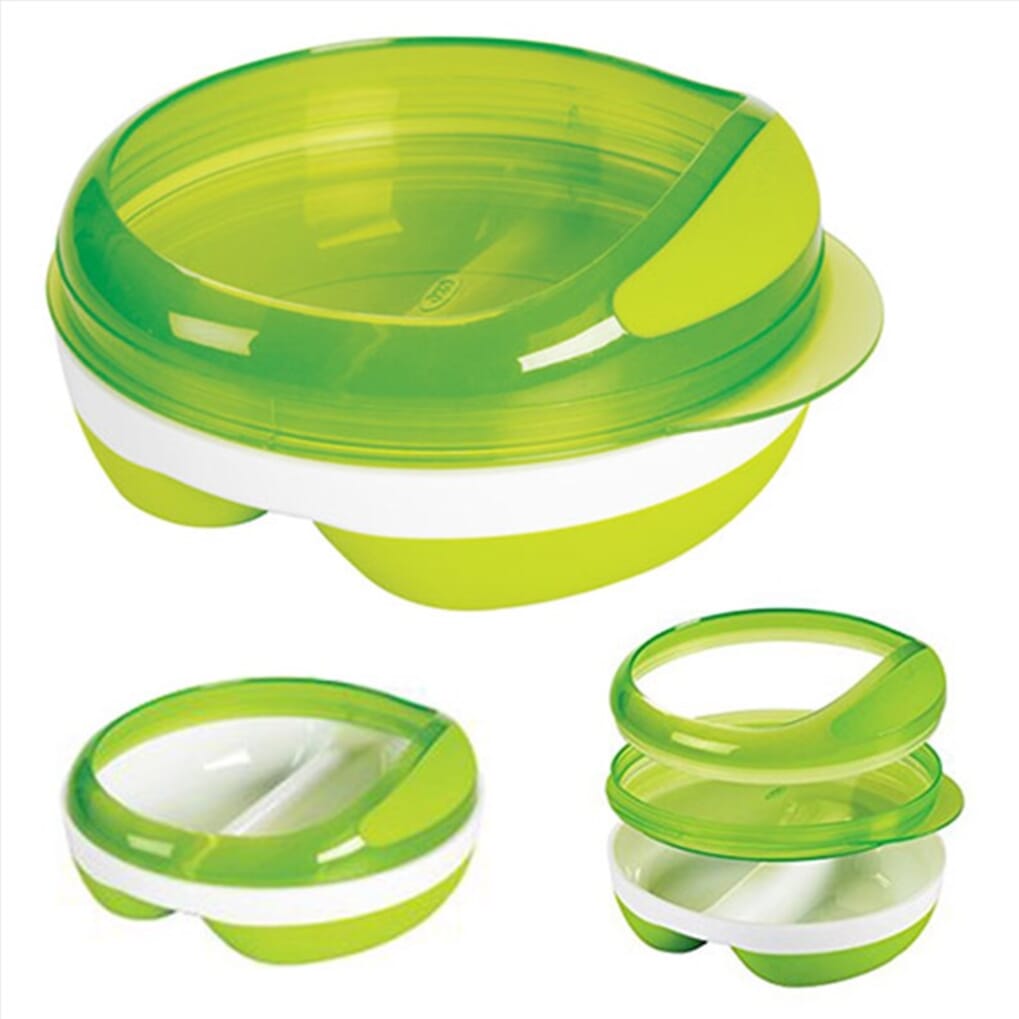 Lot De 3 Assiettes Compartimentees Vertes Avec Couvercle Oxo Tot