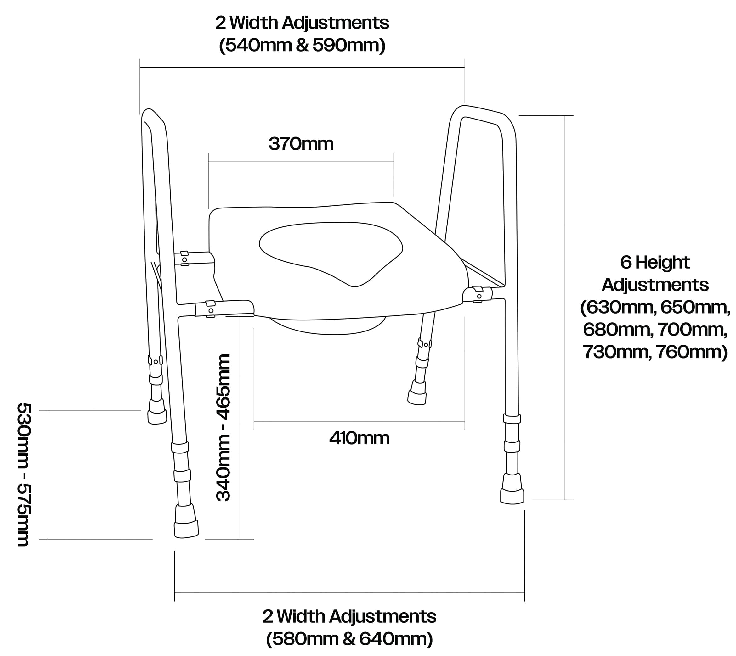 Cadre et rehausseur de toilettes Solo réglable en largeur
