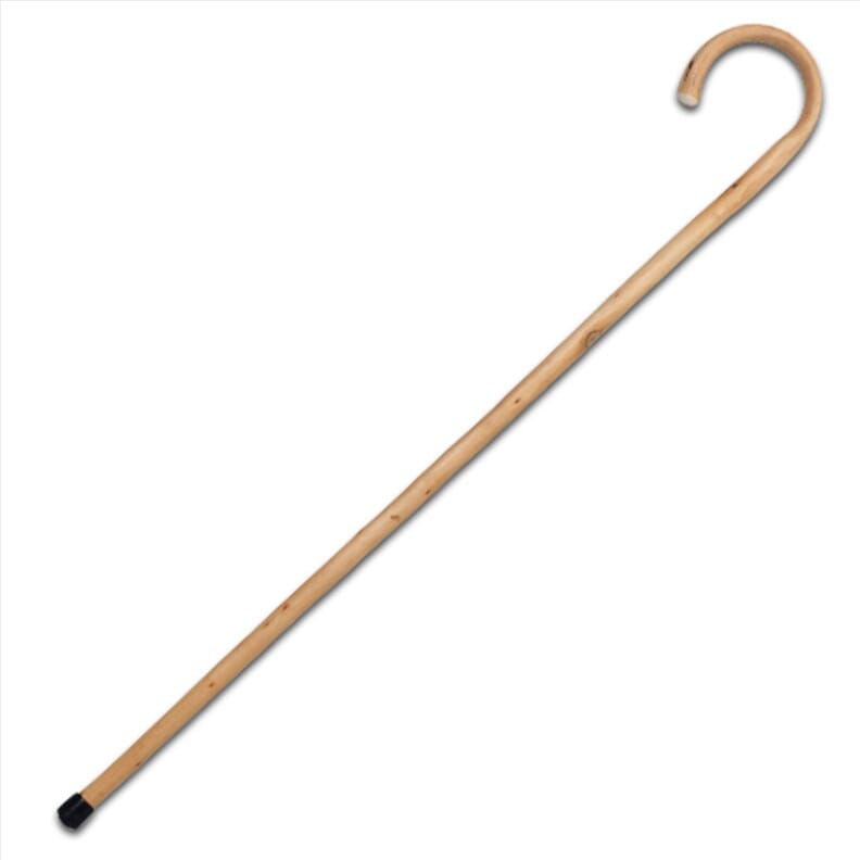 Canne de marche en bois avec poignée en crochet