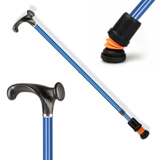 Canne de marche Flexyfoot avec poignée Arthritic Grip - Bleu Main gauche
