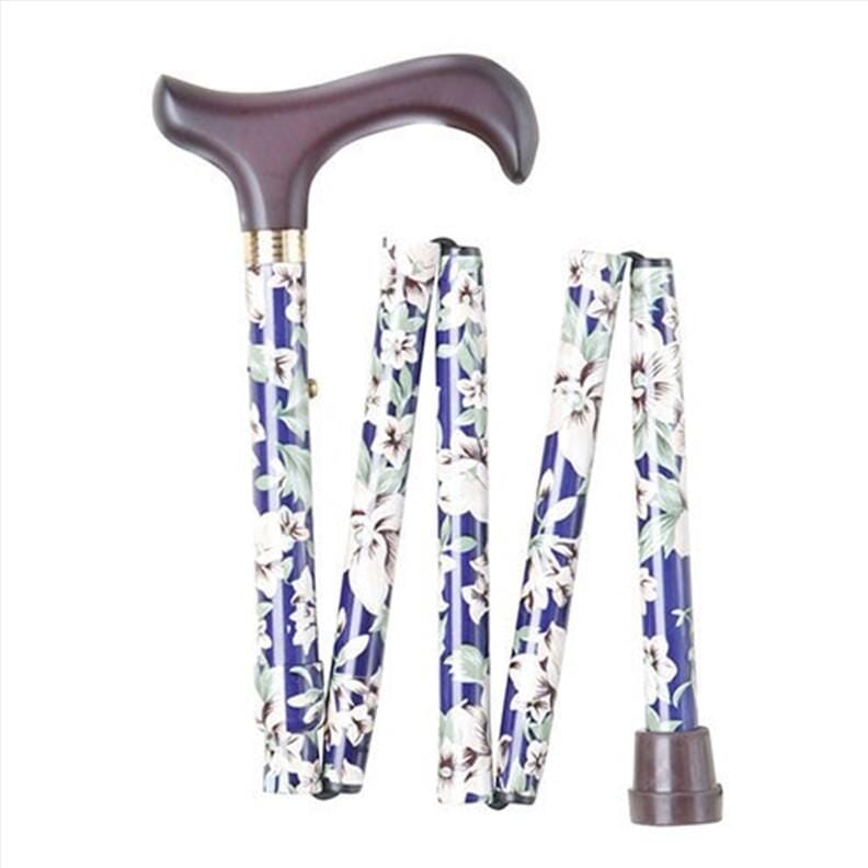 Canne de marche pliable - Motif fleurs blanches