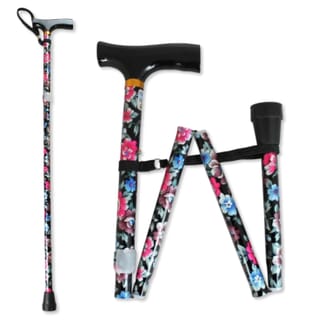 canne de marche pliante Ã  poignÃ©e en T Floral noir