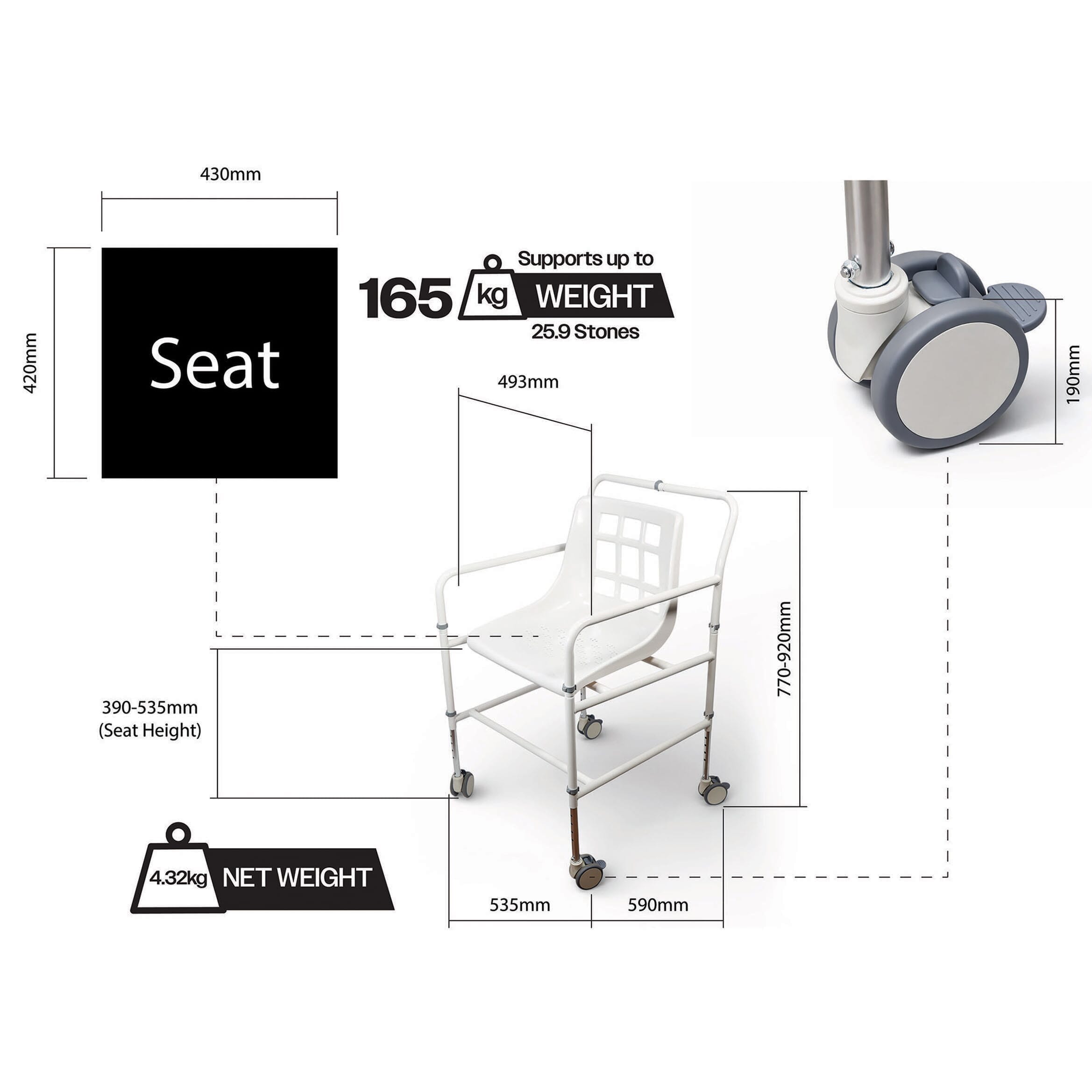 Chaise de douche mobile en aluminium