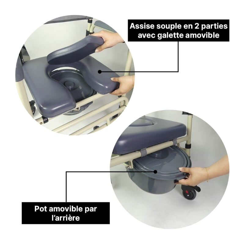 Chaise percée réglable avec roues