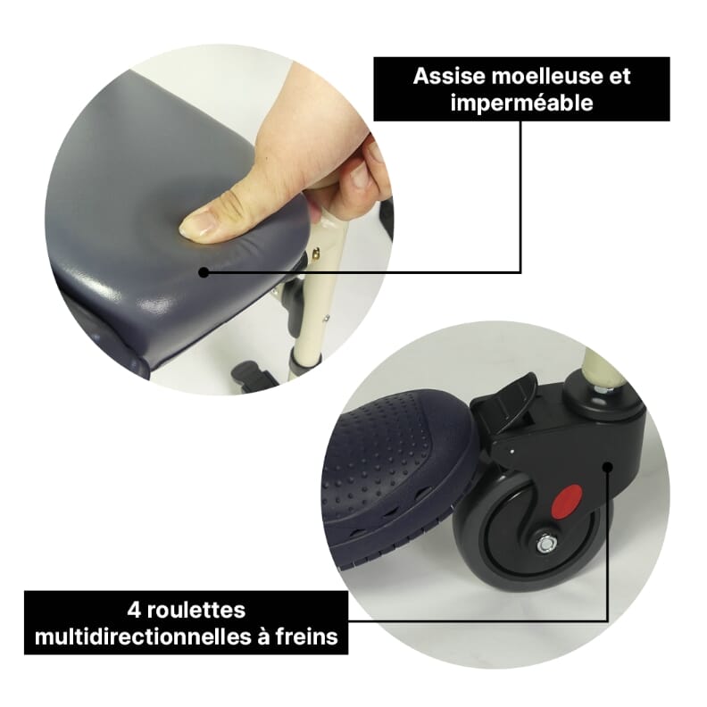 Chaise percée réglable avec roues