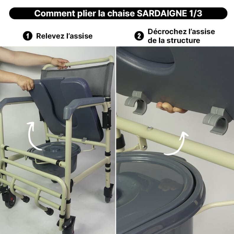 Chaise percée réglable avec roues