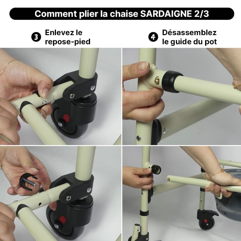 Chaise percée réglable avec roues