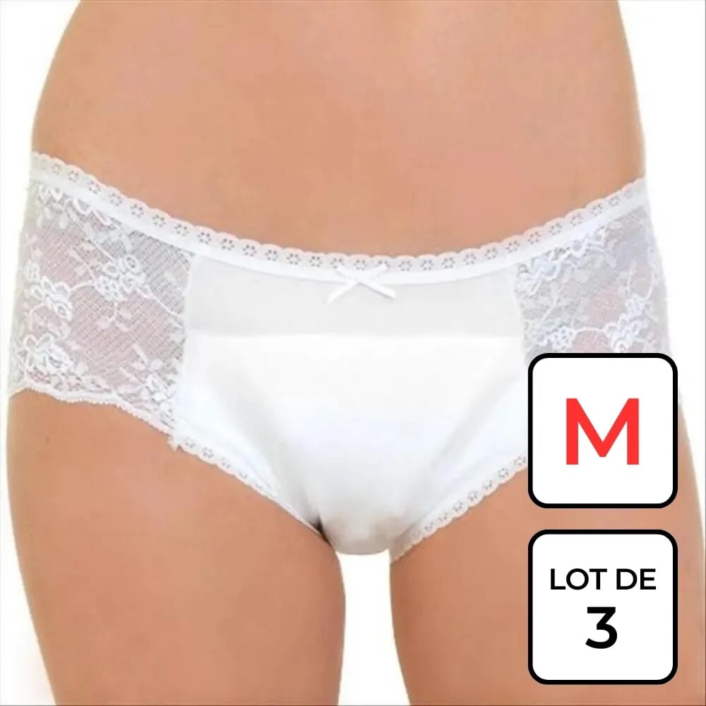 View Culotte en dentelle incontinence Blanc Taille M Lot de 3 information