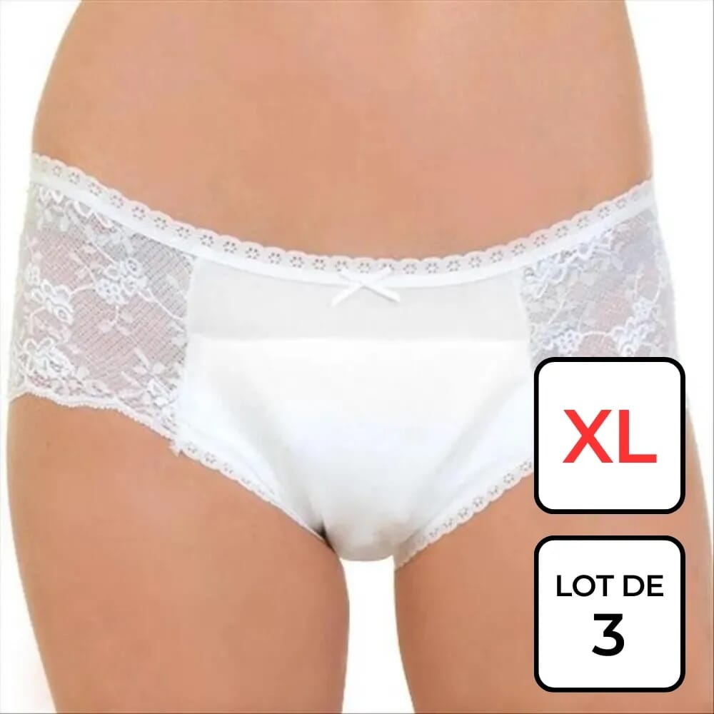 View Culotte en dentelle incontinence Blanc Taile XL Lot de 3 information