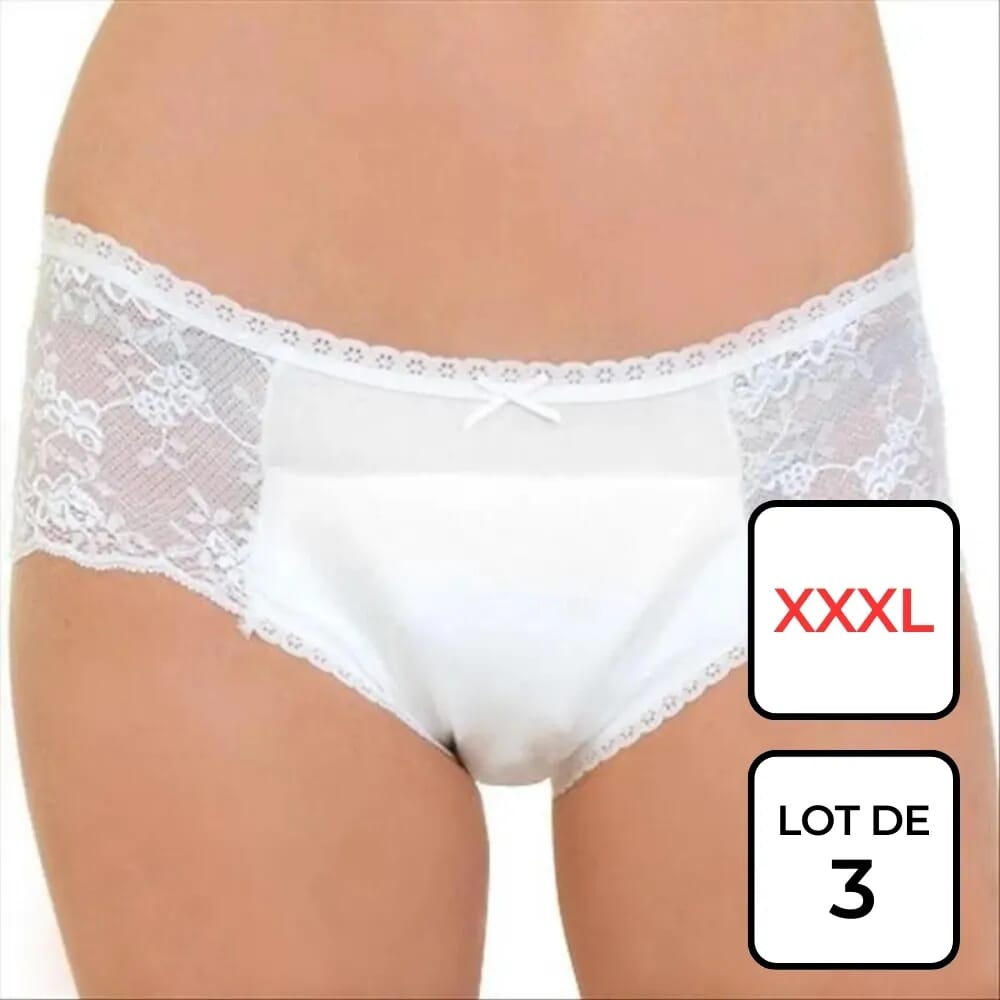 View Culotte en dentelle incontinence Blanc Taille XXXL Lot de 3 information