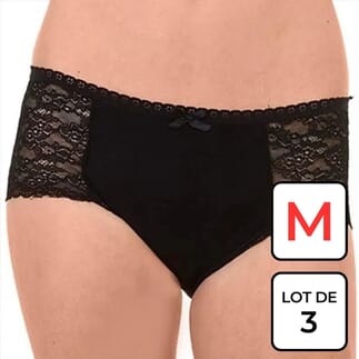 Culotte en dentelle - incontinence - Noir Taille M - Lot de 3