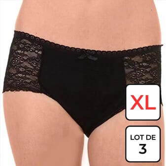 Culotte en dentelle - incontinence - Noir - XL - Lot de 3