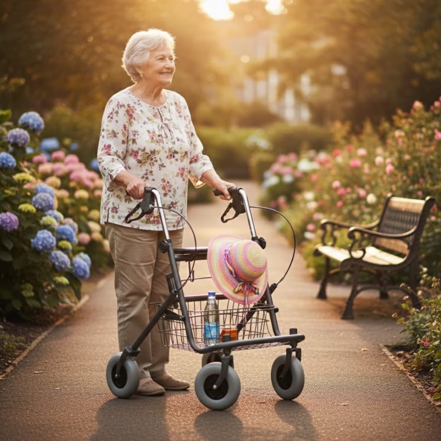 Déambulateur 4 roues avec siège et panier
