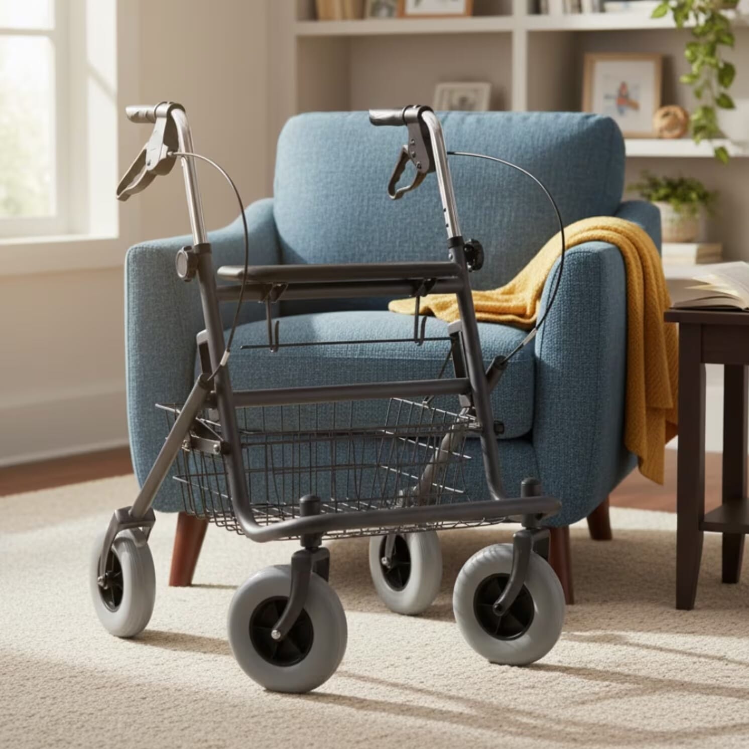 Déambulateur 4 roues avec siège et panier