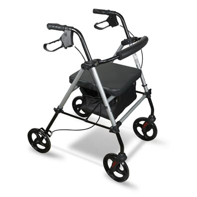 Déambulateur 4 roues compact et léger avec sac - Argenté