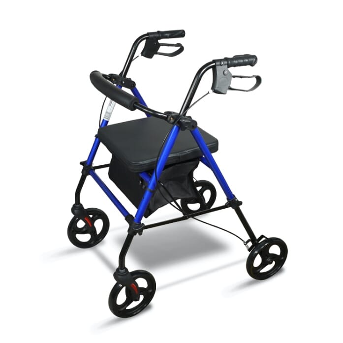 Déambulateur 4 roues compact et léger avec sac - Bleu