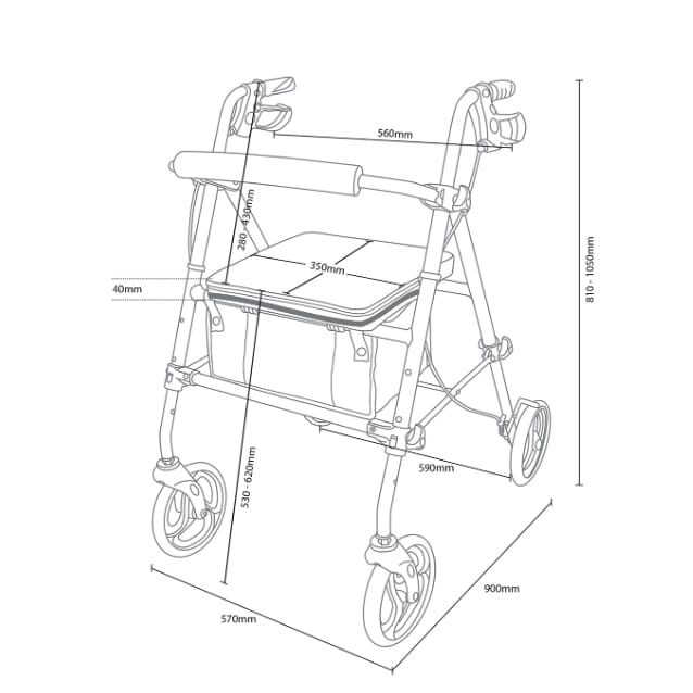 Déambulateur 4 roues compact et léger avec sac - Bleu