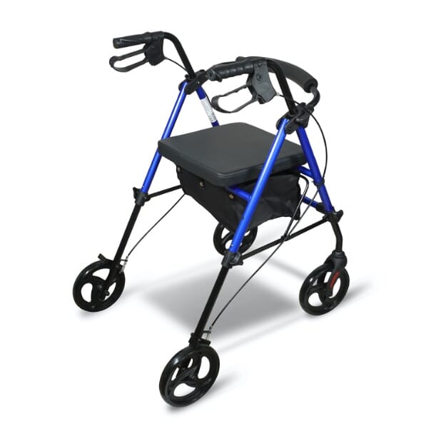 Déambulateur 4 roues compact et léger avec sac - Bleu