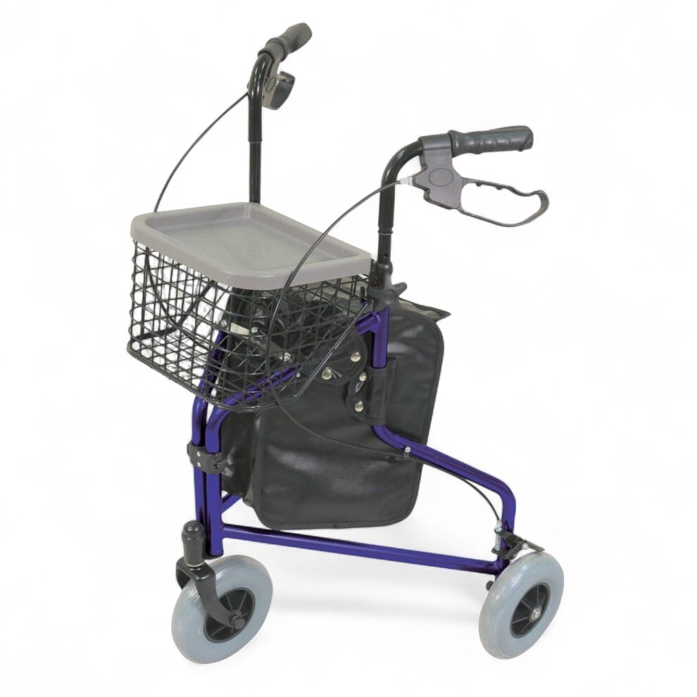 Déambulateur léger à 3 roues avec sac et panier