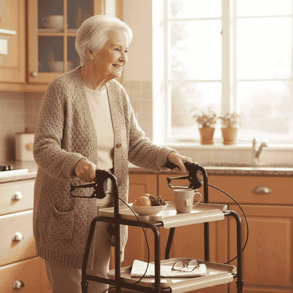Desserte réglable en hauteur avec freins