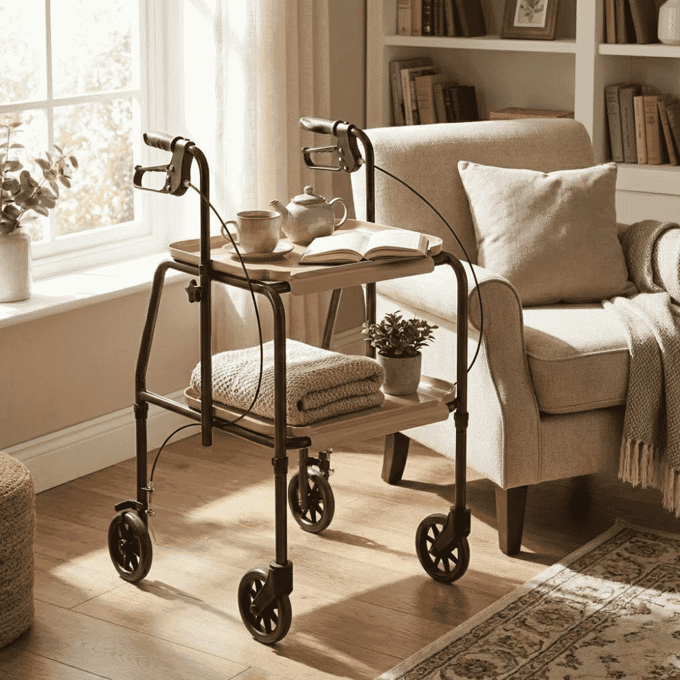 Desserte réglable en hauteur avec freins