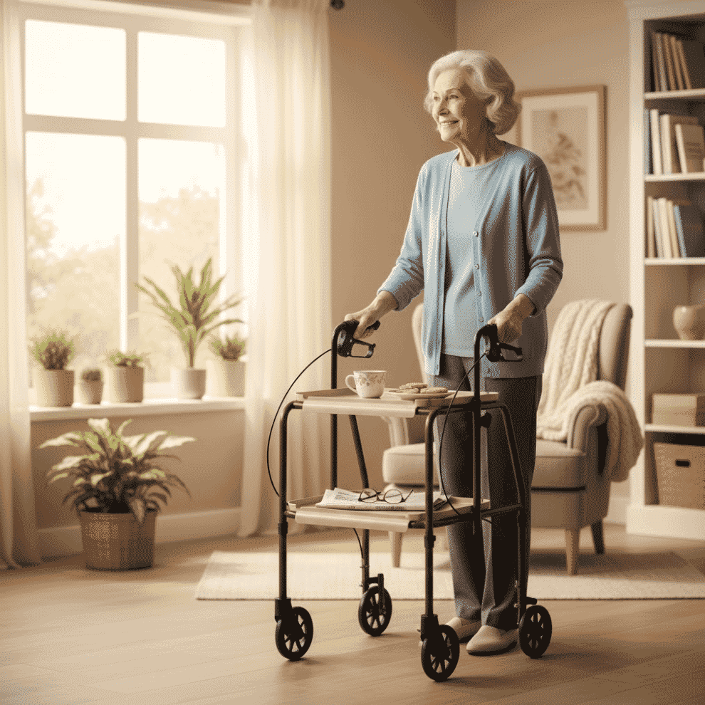 Desserte réglable en hauteur avec freins