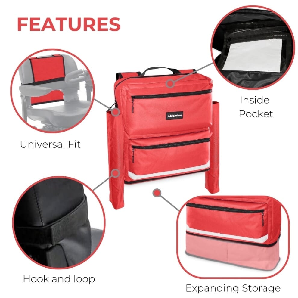 Sac extensible pour scooter de mobilité avec poches pour béquilles