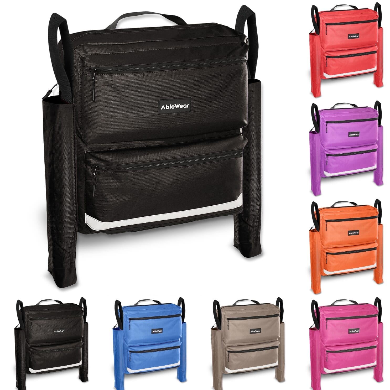 Sac pour fauteuil roulant avec poches pour béquilles