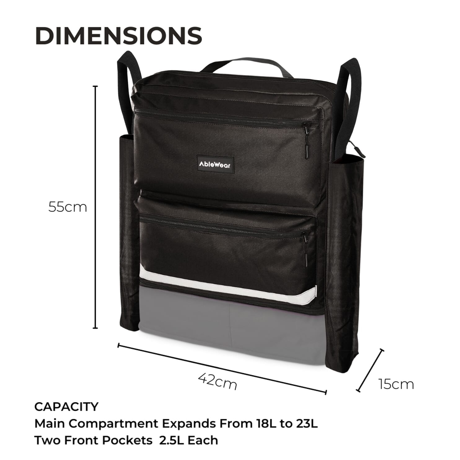 Sac pour fauteuil roulant avec poches pour béquilles