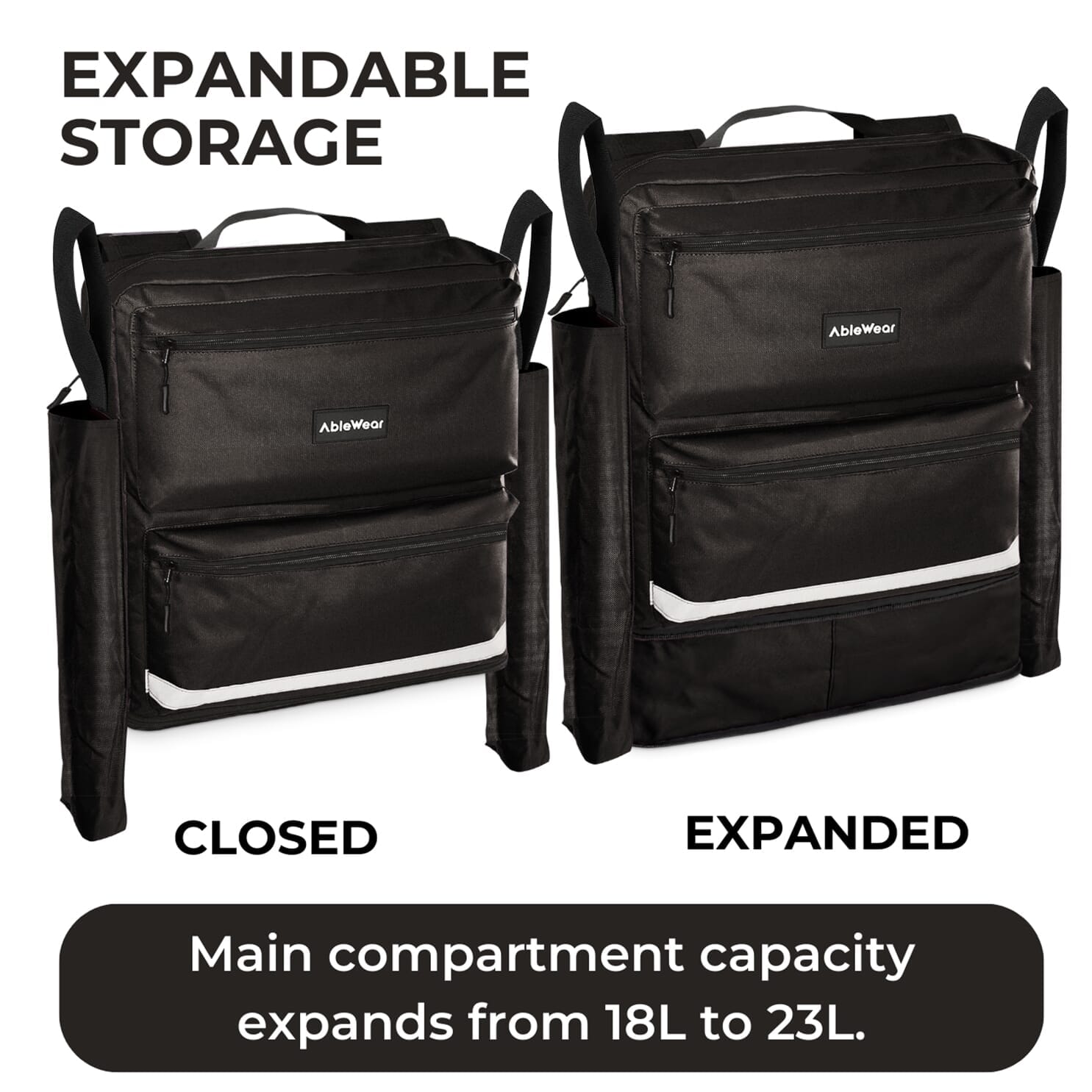 Sac pour fauteuil roulant avec poches pour béquilles