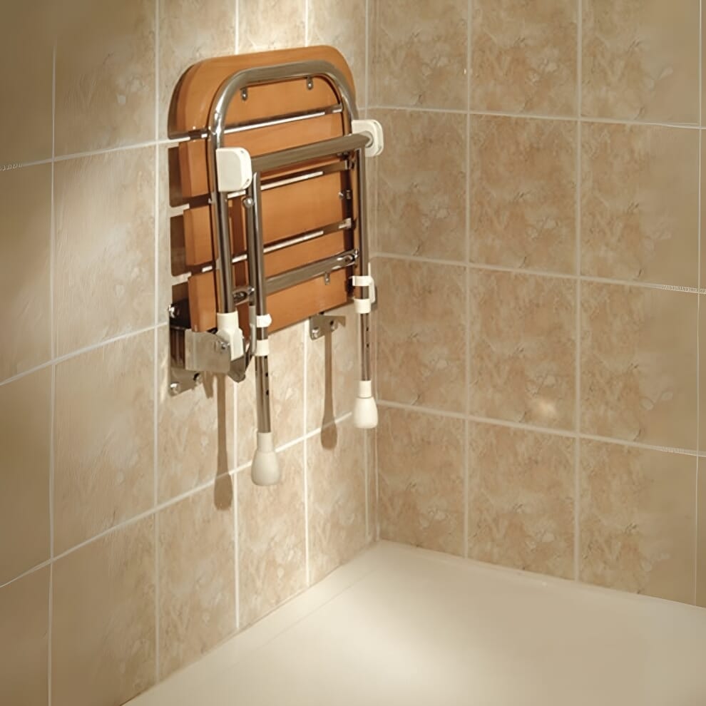 Siège de douche à lattes en bois