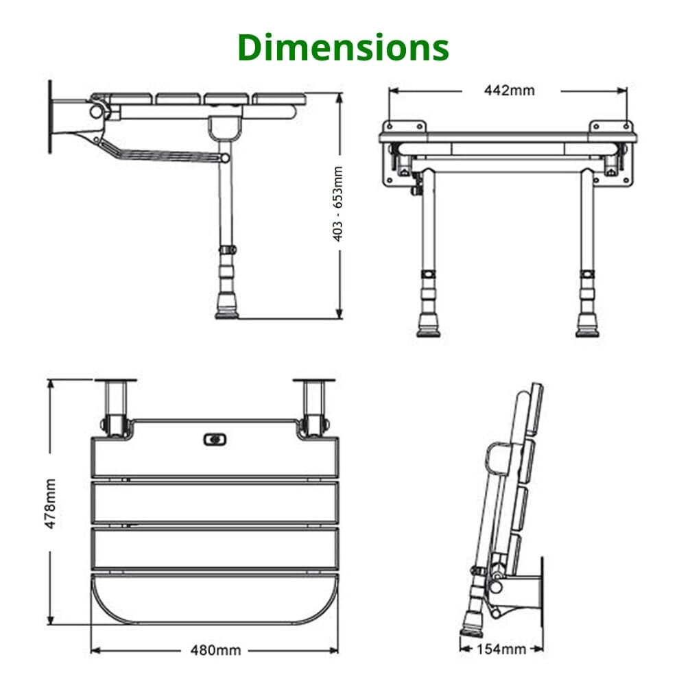 Siège de douche à lattes en bois